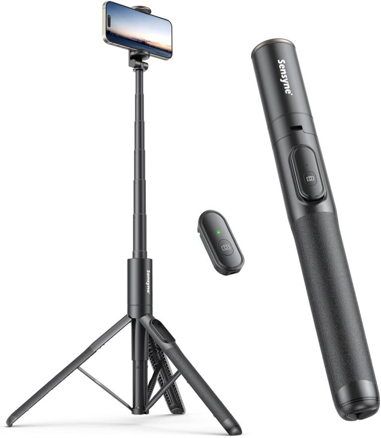 Sensyne 60″ Telephone Tripod & Selfie Stick, Light-weight All in One Telephone Tripod Built-in with Wi-fi Distant Suitable with All Cell Telephones for Selfie/Video Recording/Photograph/Stay Stream/Vlog（Black）