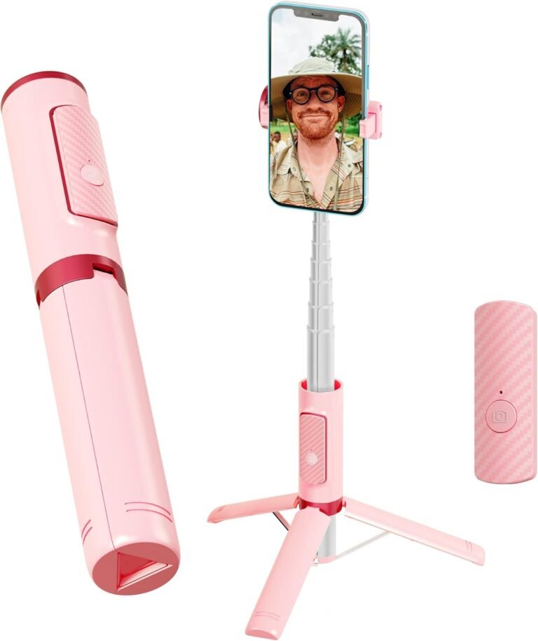 Selfie Stick Tripod, Foldable Cellphone Tripod with Distant, Journey Tripod for iPhone Collection Android, Video Recording – Pink