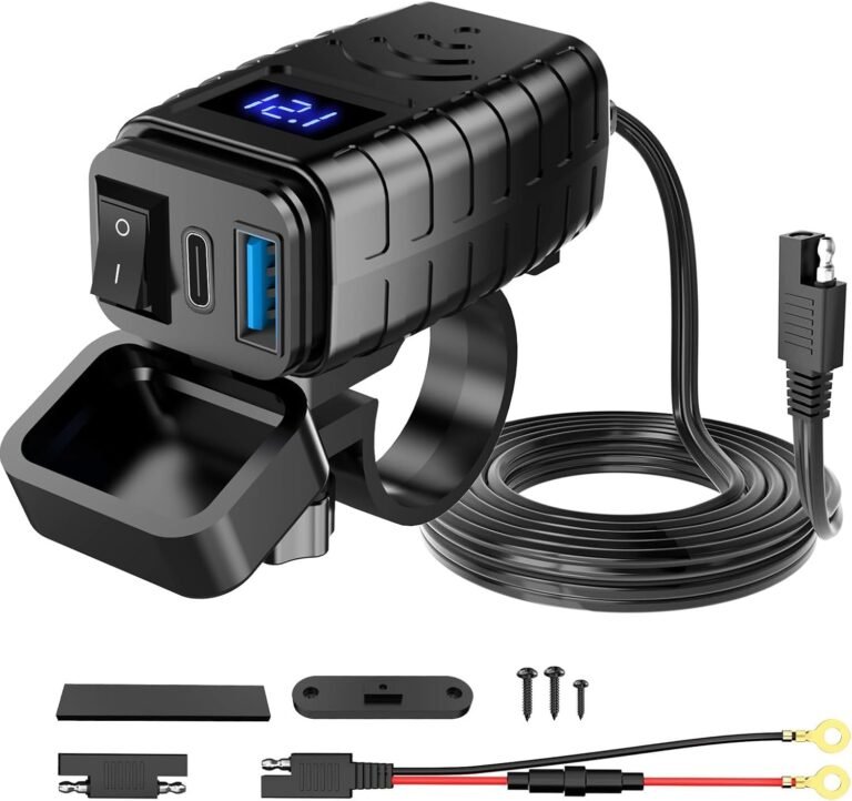 Motorbike Telephone Charger,Twin USB Kind C PD & Fast Cost 3.0 Motorbike USB Charger with Voltmeter & ON/Off Change, Waterproof Motorbike Equipment for Telephone, Pill, GPS, and many others