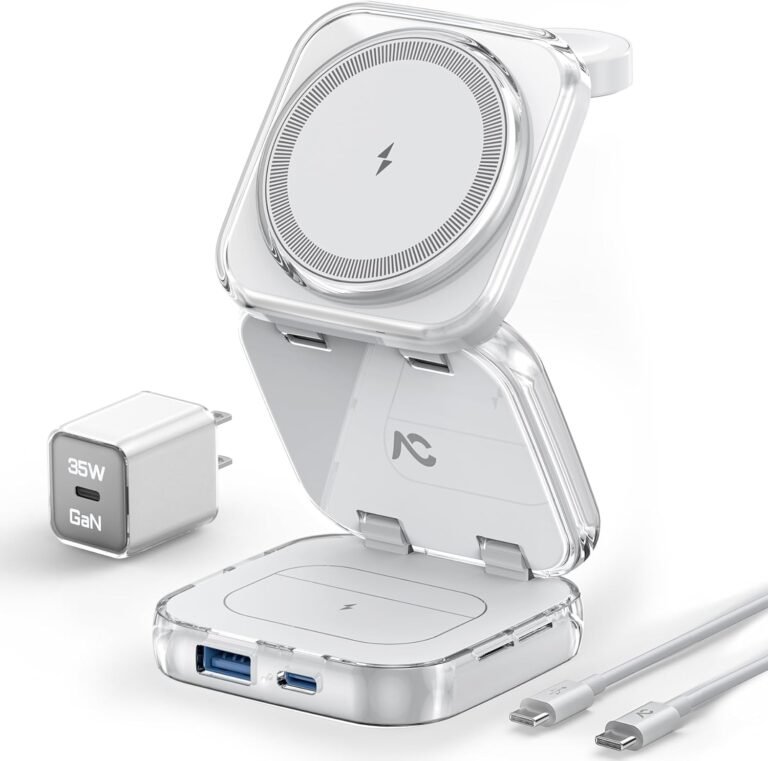 Wi-fi Charger for MagSafe, AC Island 5-in-1 Transportable Journey Charging Station, 15W Max Quick Foldable Magnetic Stand, Developed for iPhone 16/15/14/13 Collection, Apple Watch, AirPods (with 35W Adapter)