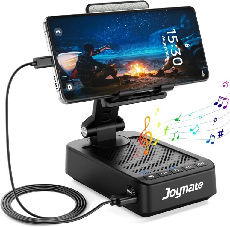 Presents for Males Girls, Cellphone Stand with Bluetooth Speaker and Charging Perform 360° Rotable Angel Adjustable Cell Cellphone Holder with HD Stereo Sound Suits All Telephones,Pill (Black)