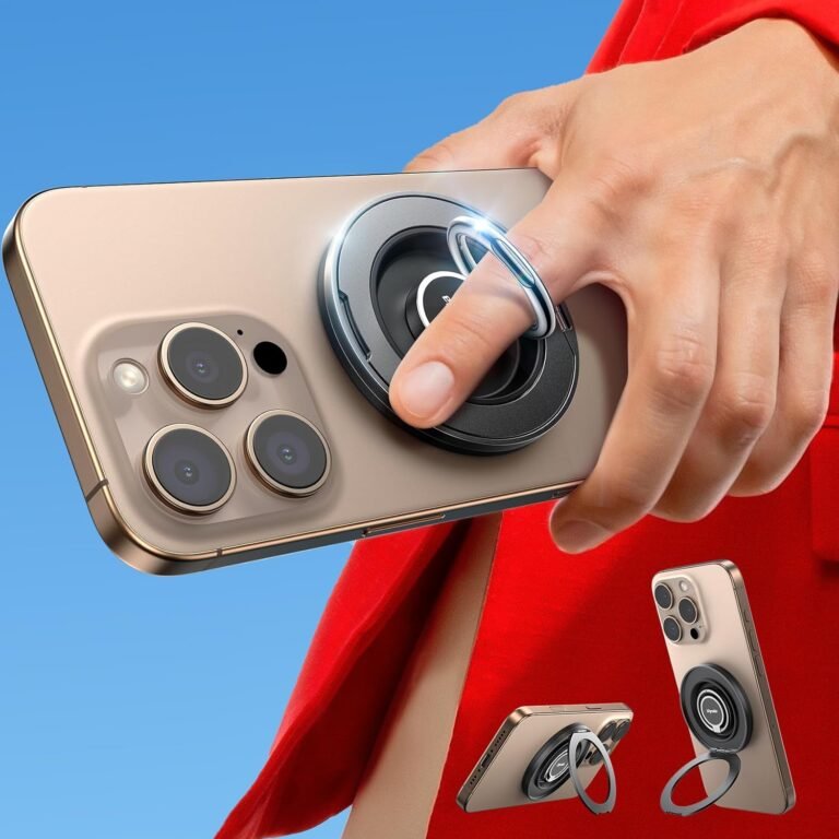 Magnetic Cellphone Grip Stand, Upgraded [Dual 360° Rotation Ring] Cellphone Ring Holder for MagSafe, Improve Magnet Finger Kickstand for iPhone 16 15 14 13 12, Professional, Professional Max, Plus, Magazine Protected Equipment