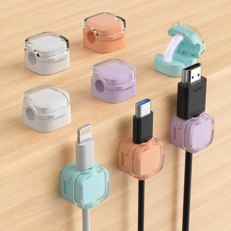 8-Pack Magnetic Cable Clips, Adjustable Wire Holder for Underneath Desk Cable Administration, Adhesive Charger Wire Organizer Keeper for House Workplace Desk Cellphone Automobile Wall Desktop Nightstand (Crystal Multicolor)