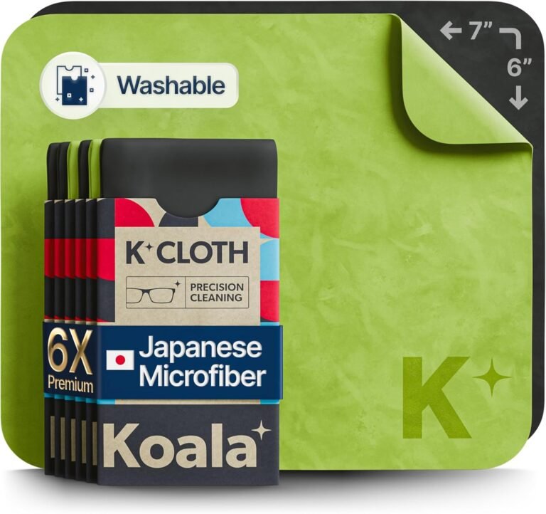 Koala Lens Cleansing Fabric | Japanese Microfiber | Glasses Cleansing Cloths | Eyeglass Lens Cleaner | Eyeglasses, Digicam, VR/AR Headset, and Display screen Cleaner | Black & Inexperienced (Pack of 6)