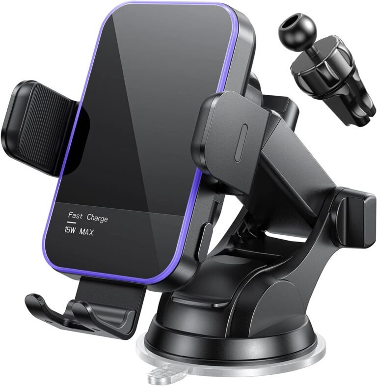 Wi-fi Automotive Charger,【7 Coloured RGB Backlit】Mosurr 15W Auto Clamping Telephone holders in your automobile match for iPhone 16 15 14 13 12 Mini Professional Max 11 XR XS, Samsung Galaxy S24 Extremely S23 S22 S21+ Word 20, and so on