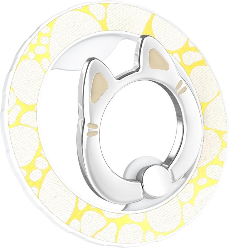 Magnetic Cellphone Ring Holder for magsafe, Cartoon Cat Snap, Glitter Magnetic Grip Suitable with iPhone 16 15 14 13 12 Professional max,Professional,Plus,Mini, Adjustable Kickstand, Yellow
