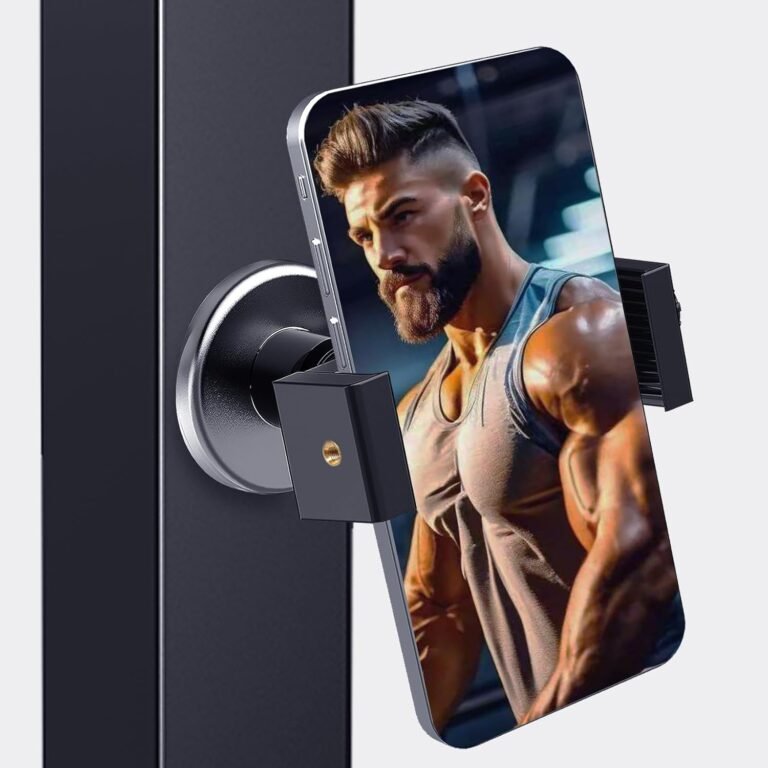 Gymnasium Magnetic Telephone Holder Mount with Locking Knob, 360° Rotatable, Sturdy Magnet Base for Attachment on Steel Surfaces, Appropriate with 4.7-6.5″ Smartphones, Gymnasium Necessities Equipment