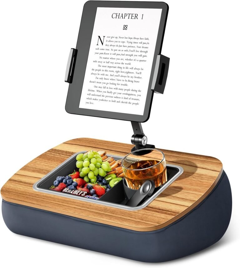 Lap Beanbag Pill Pillow Stand,Adjustable iPad Holder with Snack Bowl,360° Rotating Clip for 4.7-13″ Kindle,Telephone,Pill.Very best for Fingers-Free Studying and Leisure on Mattress,Sofa,Recliner,Grey