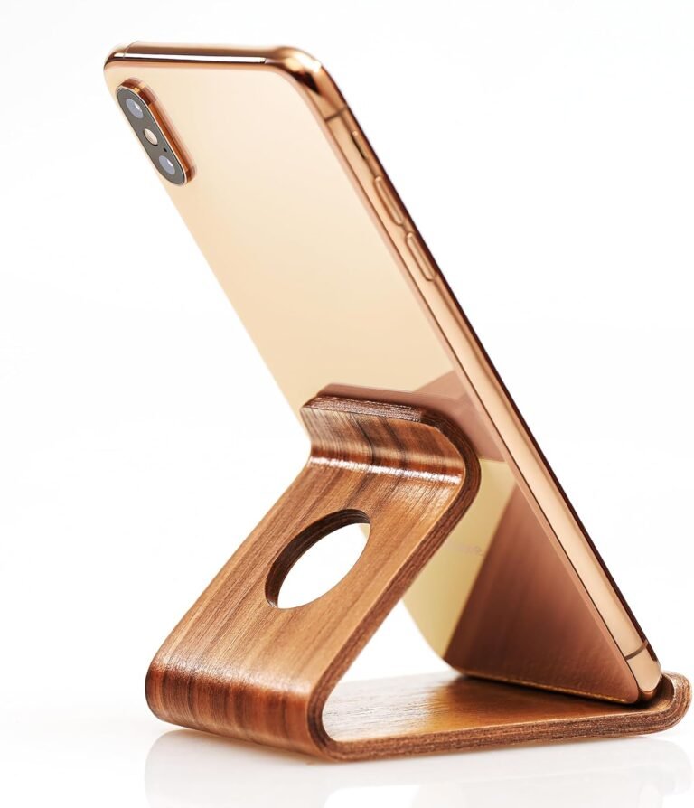 Cell Telephone Stand for Desk – Moveable Wooden Telephone Holder for Mattress Suitable with iPhone 16 15 14 13 Professional Max 12 11 iPad Mini, Smartphone, Picket Workplace Aesthetic Desk Equipment