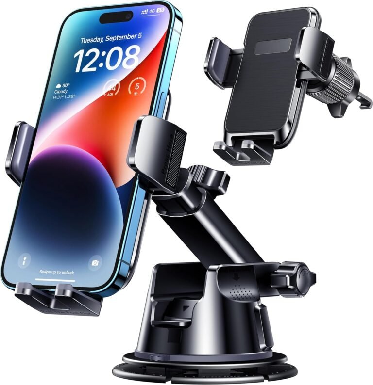 Automotive Cellphone Holder, Army-Grade Suction & Tremendous Sturdy Base – 3 in 1 Common Cellphone Mount for Automotive Dashboard, Windshield, Air Vent – Fingers Free for iPhone, Android Smartphone