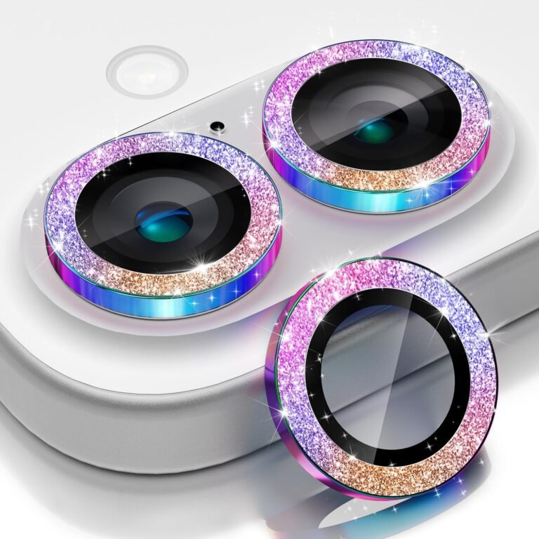 CloudValley for iPhone 16 /iPhone 16 Plus Digicam Lens Protector Bling, [Glitter Decoration] Extremely-HD Tempered Glass Cowl, Metallic Lens Display Protecting Ring Equipment,Glitter Shade