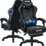 HOFFREE Black Gaming Chair with Bluetooth Speakers and Massage
